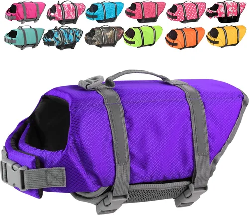 Vista 9 de Doglay Chaleco salvavidas para perros con asa de rescate, chaleco salvavidas para perros para nadar en barco, chaleco de natación reflectante Azul