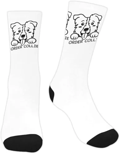 Vista 6 de Calcetines blancos para mujeres y hombres, lindo diseño con borde collie para perros en ellos, genial diseño novedoso para el trabajo, gimnasio