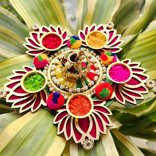 Vista 2 de HOLI COLOR POLVO HERBAL HOLI GULAL POLVO HOLI, PLATO DE REGALO HOLI HECHO A MANO FIESTA HOLI DECORACIONES HOLI TILAK THALI HOLI PICHKARI