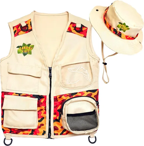 Vista 7 de Safari Kidz - Kit de explorador al aire libre, juego de chaleco y sombrero de camuflaje bronceado, aventuras de la naturaleza en el patio trasero