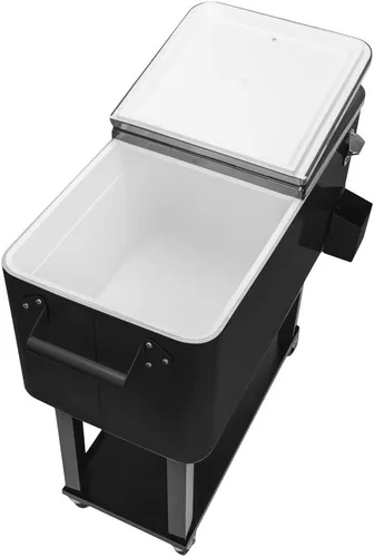 Vista 6 de SSLine - Hielera portátil con ruedas para patio, con ruedas, para exteriores, bar de bebidas frías, carro con estante de almacenamiento