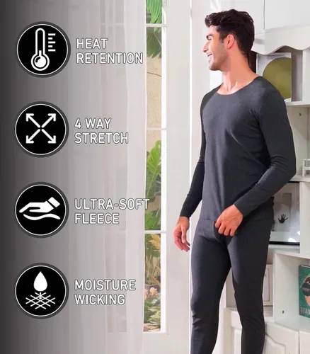 Vista 3 de YRW Ropa interior térmica para hombre con forro polar largo conjunto de capa base para clima frío M-4XL