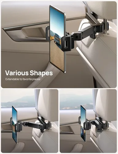 Vista 3 de Aomiker Soporte para iPad reposacabezas de automóvil – [Brazo extensible] Soporte ajustable para tablet 2025 para asiento trasero del automóvil
