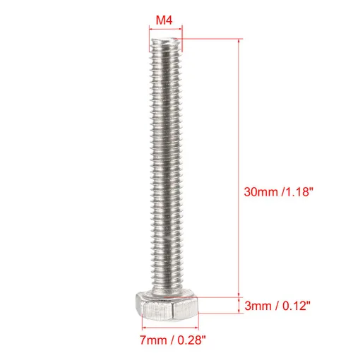 Vista 2 de uxcell M4x30mm Tornillos hexagonales 304 Tornillo hexagonal de acero inoxidable 50pcs