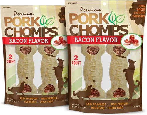 Vista 9 de Pork Chomps Masticables para perros, huesos crujientes de 4 pulgadas, sabor a tocino y pollo, 12