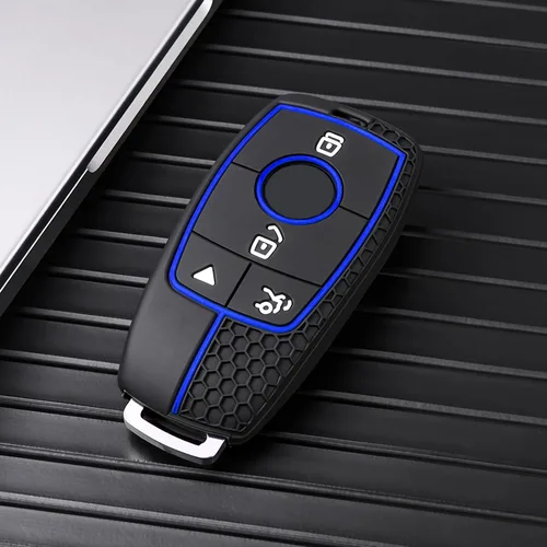 Vista 2 de ELOHEI Funda para llavero de protección de 360° de TPU suave premium para Mercedes Benz E Línea azul y negra