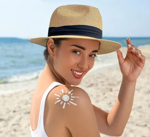 Vista 7 de JOYEBUY - Sombrero de paja plegable para mujer UPF50, Fedora, sombrero de playa