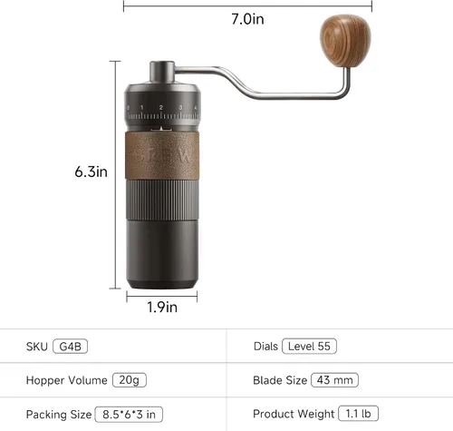 Vista 8 de HiBREW G4B - Molinillo de café manual con esfera ajustable externa, molino de rebabas cónicas de aluminio, ajustes numéricos y estuche de viaje