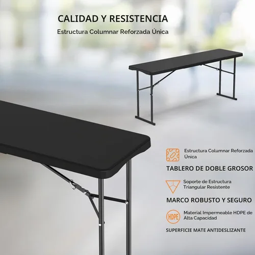 Vista 3 de VINGLI Mesa plegable estrecha de 6 pies, mesa doblada por la mitad, material HDPE de alta calidad y marco de metal resistente, perfecta para bufé