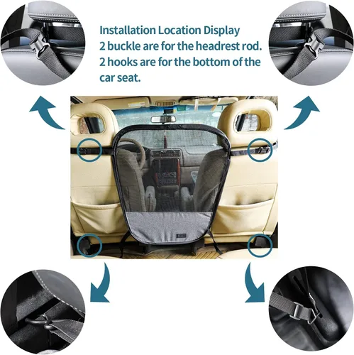 Vista 5 de Petsfit Barrera de coche para perro, barrera para mascotas, malla para asiento trasero de perro con cuerda de ajuste y gancho, adecuada