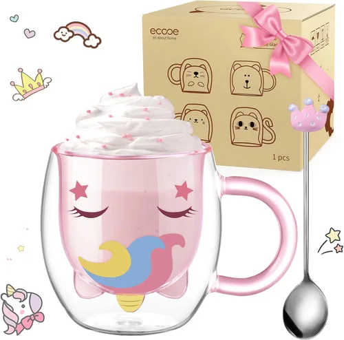 Vista 11 de ecooe Juego de 2 tazas de café de doble pared de 4 onzas, tazas de café de vidrio transparente con asa, taza de café aislada de borosilicato Clear