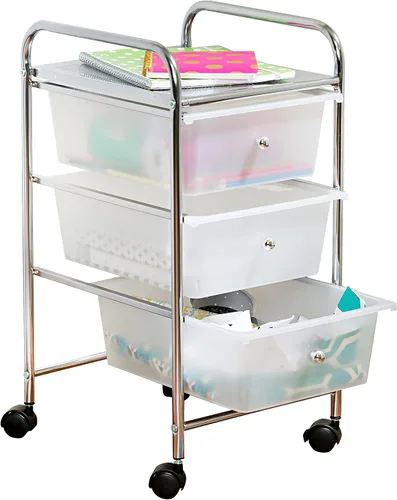 Vista 5 de Honey-Can-Do - Carrito de almacenamiento de plástico de 3 cajones con ruedas, plateado