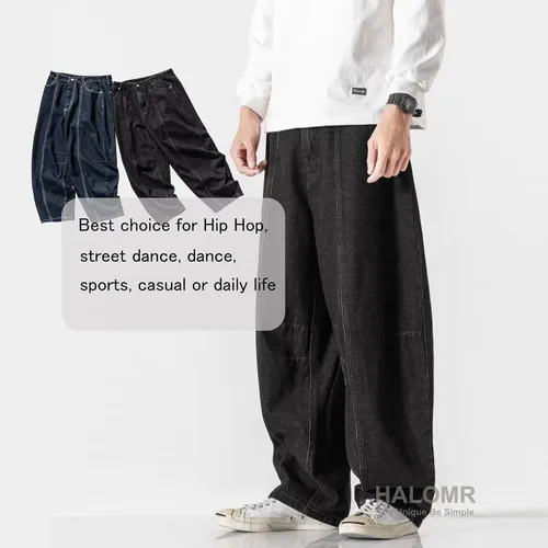 Vista 3 de Pantalones vaqueros de carpintero de ajuste relajado para hombre, pantalones de mezclilla de algodón anchos y grandes Hip Hop