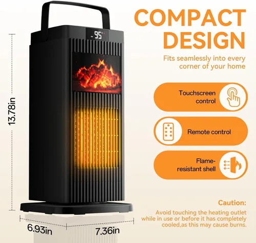 Vista 2 de Calentador de Espacio para Uso en Interiores, 1500W Portátil de 35 cm Calentador Eléctrico con Termostato, Calentamiento Rápido, Oscilación de 45°