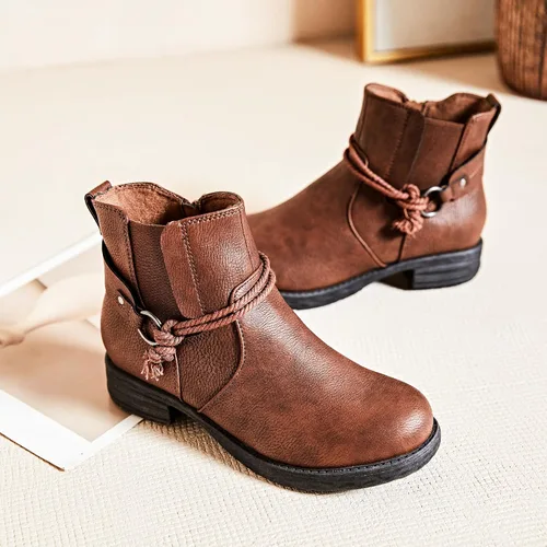 Vista 4 de Ataiwee Botines para mujer, tacón grueso con cremallera lateral, botines cortos de moda.
