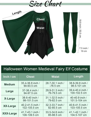 Vista 2 de AOTHSO 6 piezas de Halloween para mujer, disfraz medieval de elfo de hada, para cosplay, renacentista, tradicional, Azul Negro