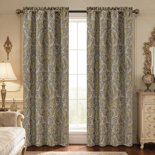 Vista 34 de Loom and Mill - Cortinas de lujo de jacquard para dormitorio, cortinas de damasco beige de 2 paneles con alzapaños, elegante cortina de ventana