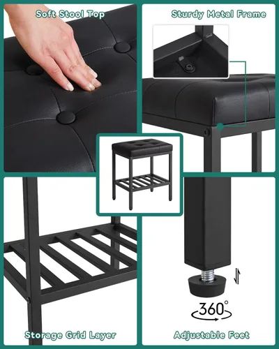 Vista 6 de IBUYKE Taburete de maquillaje rectangular con pies ajustables y espacio de almacenamiento, silla reposapiés, asiento de tocador de PU, multiusos