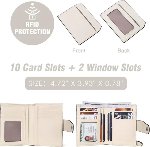 Vista 2 de BOSTANTEN - Billetera de cuero para mujer con bloqueo RFID, pequeña, con cremallera, de bolsillo, para tarjetas, con ventana para documento