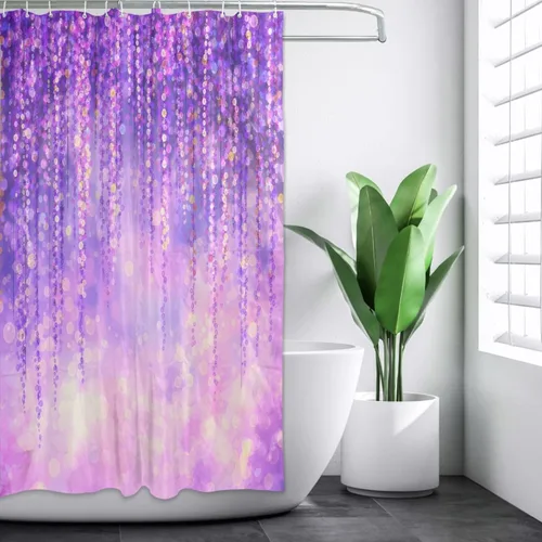 Vista 25 de MNSRUU Fabric Shower Curtain, Flowers and Butterflies Pink Waterproof Polyester Curtains with Hooks for Home Bathroom Decorative