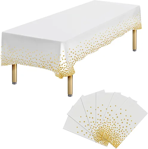 Vista 26 de Paquete de 4 manteles de plástico desechables azules y dorados para mesa rectangular, manteles desechables de 54 x 108 pulgadas, manteles