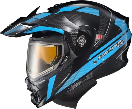 Vista 5 de ScorpionEXO AT960 - Casco modular para moto de nieve de aventura en clima frío, escudo eléctrico con caja de respiración y bolsillos para altavoces