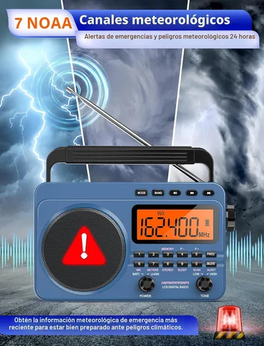 Vista 5 de Radio digital AM FM de onda corta con la mejor recepción, radio portátil recargable de 4000 mAh con alerta meteorológica NOAA, altavoz grande