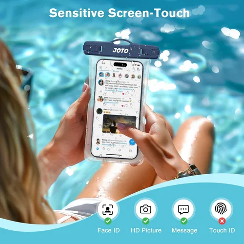 Vista 4 de JOTO Funda impermeable para teléfono celular, bolsa seca transparente subacuática compatible con iPhone 13, 12, 11 Pro Max, XS, XR X 8, 7, 6S, azul
