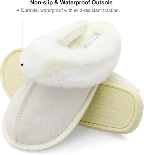 Vista 5 de Besroad Pantuflas de invierno peludas para la casa, sandalias de felpa de piel sintética esponjosas, zapatos cálidos para mujer
