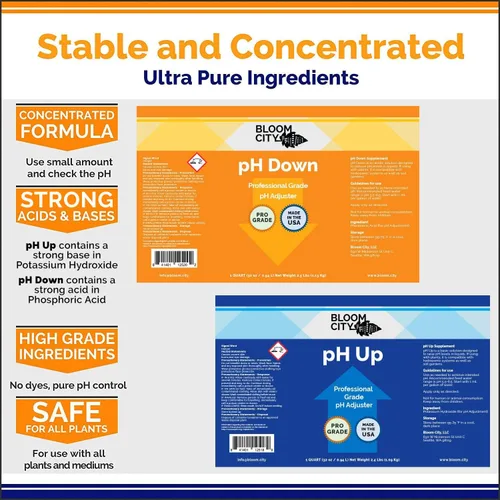 Vista 3 de Kit de control de pH Up + Down profesional Bloom City para una absorción óptima de nutrientes (Dos botellas de 1/2 pinta) 16 oz totales
