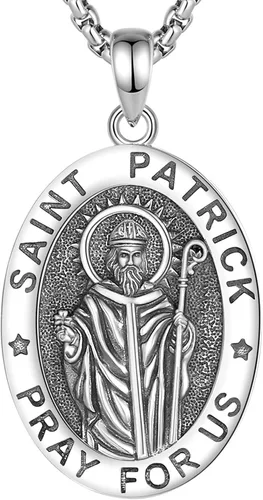 Vista 33 de EUDORA Medalla de plata de ley S925 con collar de San Patrono para mujeres A01-Saint Benedict Medalla