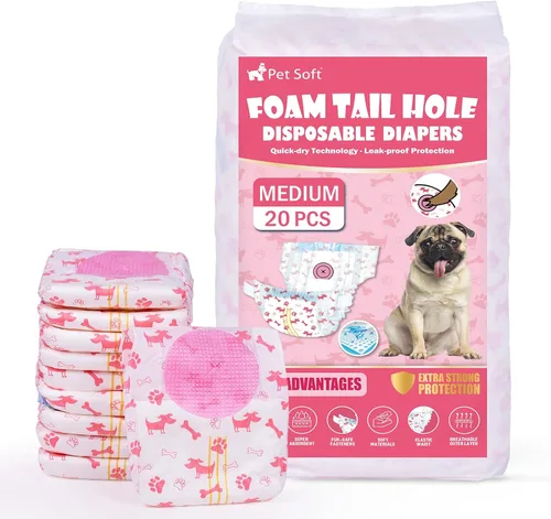 Vista 14 de Pet Soft Pañales desechables para perras, pañales para perras con agujero de cola de espuma ajustable, ultra protección, pañales para cachorros
