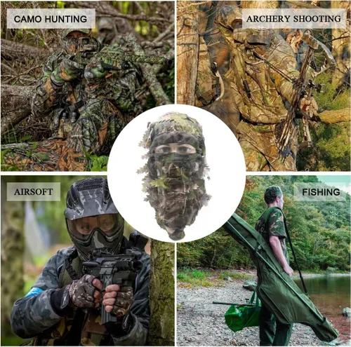 Vista 5 de Ghillie Camouflage Leafy Hat 3D Full Face Mask Headwear Turkey Camo Hunter Hunting Accessories