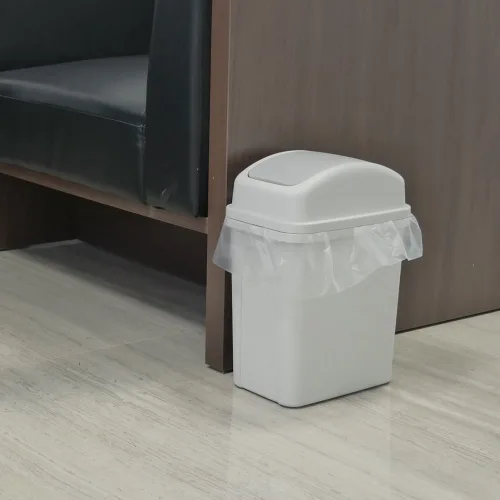 Vista 6 de Teyyvn Cubo de basura de plástico de 7 litros/1.8 galones, bote de basura pequeño con tapa abatible (ligeramente gris)
