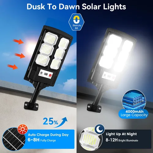 Vista 4 de Solar Street Lights Outdoor 6-Pack, 11” LED Solar Flood Lights with Motion Sensor, Waterproof Dusk to Dawn Outdoor Lighting, Solar-Powered Light for