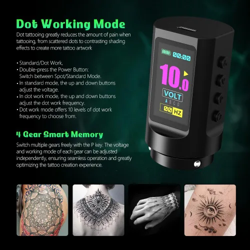 Vista 8 de Urex PYRO Kit de máquina de tatuaje, carrera ajustable 0.1-0.2 in, batería 1800mAh Kit negro 4728