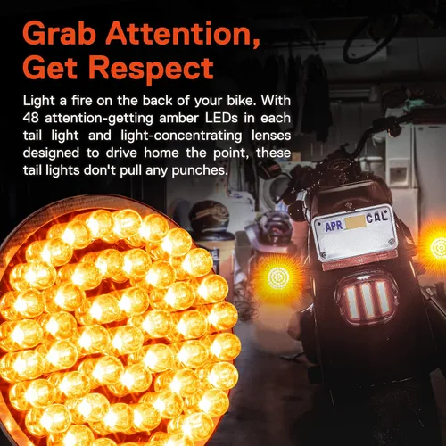 Vista 3 de TRUE MODS 2" 1156 Luz trasera LED anaranjada de señal de giro para Harley Davidson [Juego de par] [Acabado negro] [Estilo bala] Para Harley