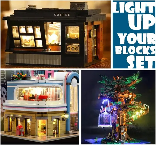 Vista 4 de Pamvava Paquete de accesorios de kits de ladrillos iluminados, 14 piezas de bloques de construcción LED transparentes clásicos de 2 x 2, compatibles