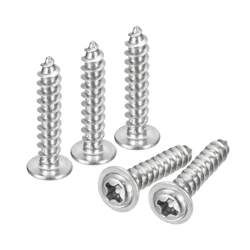 Vista 13 de uxcell ST3x6mm Phillips Pan Head Tornillo Autorroscante con Arandela, 100 piezas - Tornillo de madera de acero inoxidable 304 rosca completa (plata)