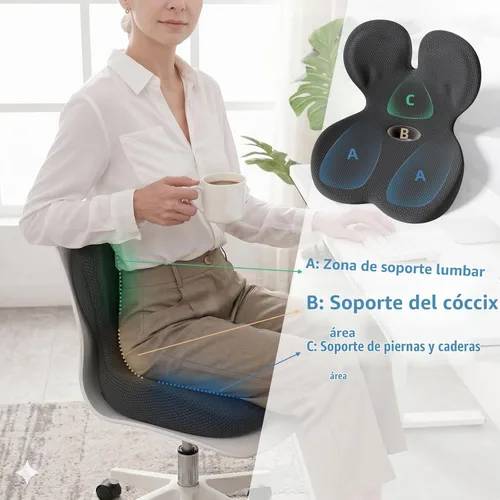 Vista 3 de Cojín de asiento de espuma viscoelástica, cojines ortopédicos ergonómicos para coxis, ciática y alivio de la presión de la espalda, diseño