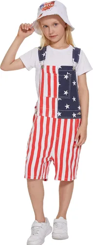 Vista 5 de Yuanbang Overol con diseño de bandera americana pantalones cortos de mezclilla casual entrenamiento verano con correa ajustable para hombres