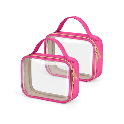 Vista 30 de Bolsa de aseo transparente Wedama, paquete de 2 bolsas de maquillaje transparentes con asas, bolsas cosméticas de PVC para mujeres y hombres, bolsas