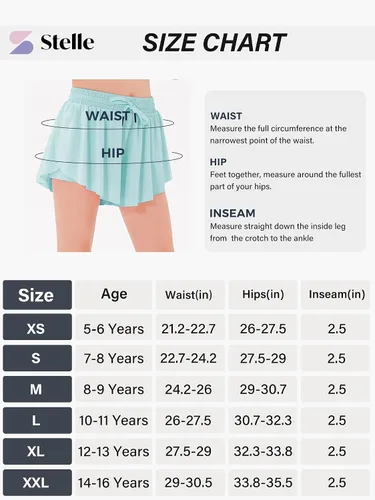 Vista 6 de Stelle Pantalones cortos con vuelo de mariposa para niñas, pantalones cortos atléticos para correr con bolsillos interiores 2 en 1, pantalones