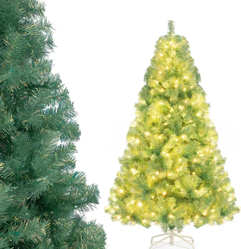 Vista 15 de COSTWAY Árbol de Navidad flocado de nieve de 6 pies, pino artificial con bisagras Blanco