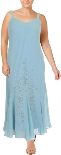 Vista 2 de R&M Richards - Vestido de gasa con cuentas para mujer