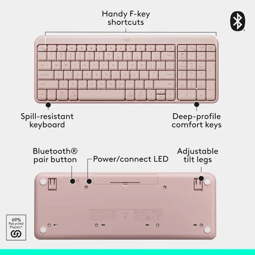 Vista 8 de Logitech MK250 Combo de Teclado y Ratón Inalámbrico Bluetooth: Conectividad Rápida y Fácil, Teclado Inalámbrico Compacto, Ratón Ambidiestro, Rosa
