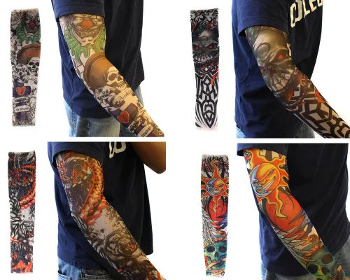 Vista 4 de Paquete de 20 piezas de mangas de tatuaje temporales falsas de Monster Art Body Art Accesorios - Designs Tribal, Dragon, Skull, etc.