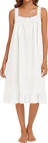 Vista 48 de YOZLY Camisones de algodón para mujer con bordado, sin mangas, con bolsillos S-XXXL