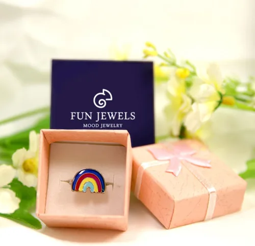 Vista 6 de Lindo anillo de humor con cambio de color arcoíris para niñas, tamaño ajustable