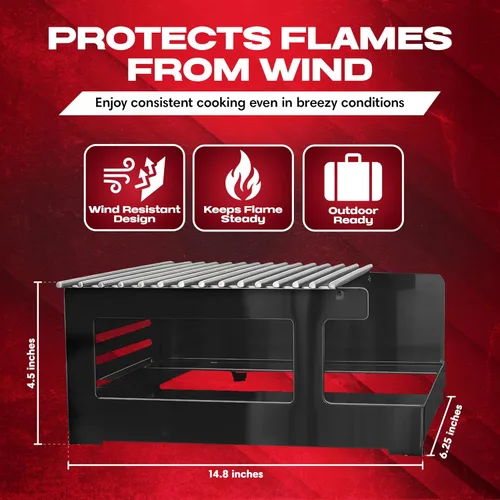 Vista 2 de Chef Master Cubierta para Estufa de Butano - Ajuste Universal para Cualquier Tamaño Estándar - Protector de Viento Plegable de Acero Negro Premium